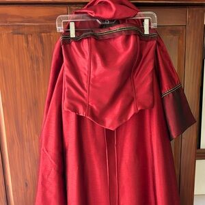 Deep red prom dress.